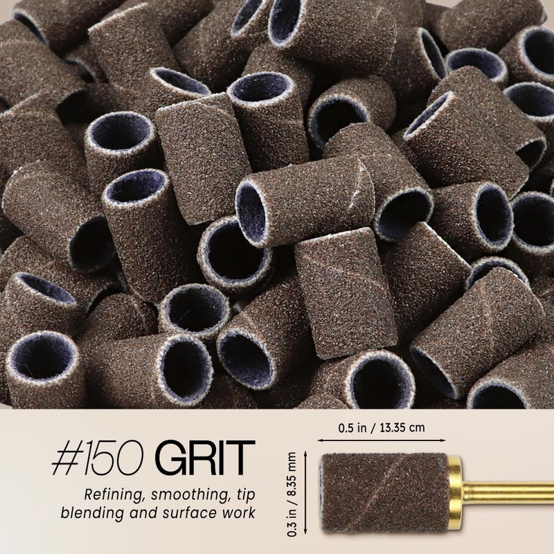 PANA 100 Pieces Nail Sanding Bands Professional Nail Manicure Great Fit for Nail Drill Bits for Acrylic Nails (150 Grit, Brown) - Image 3